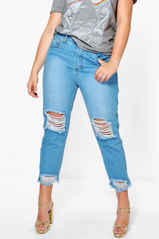 Plus Emily Fray Hem Rip Knee Boyfriend Jean